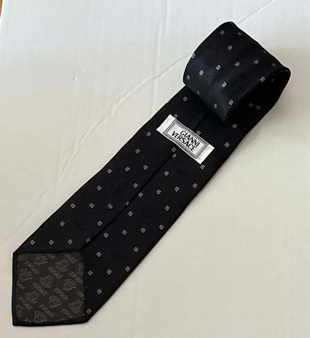 Gianni Versace Medusa Logo and Greek Key Pattern Silk Tie